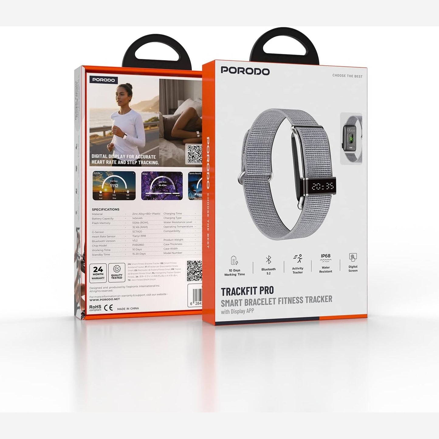 Porodo Trackfit Pro Smart Bracelet Fitness Tracker with Display App