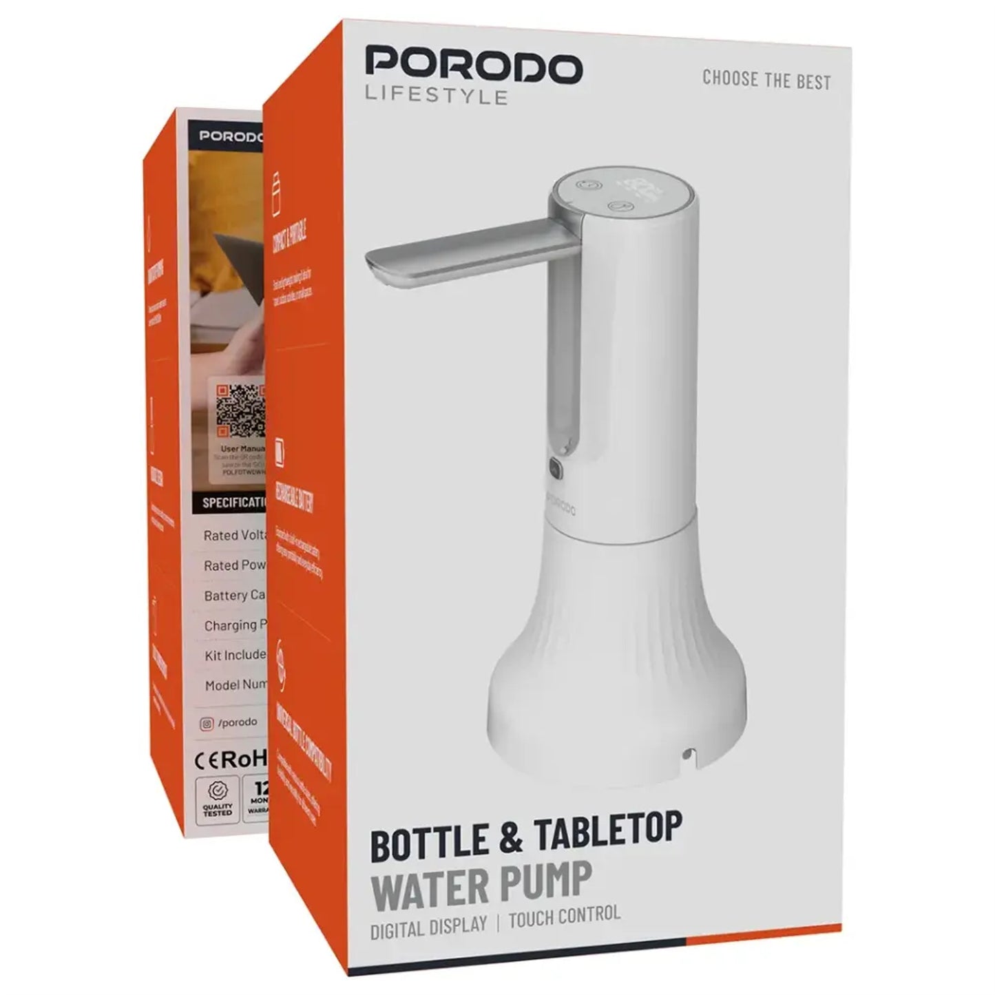 Porodo Bottle & Tabletop Water Pump with Digital Display and Touch Control