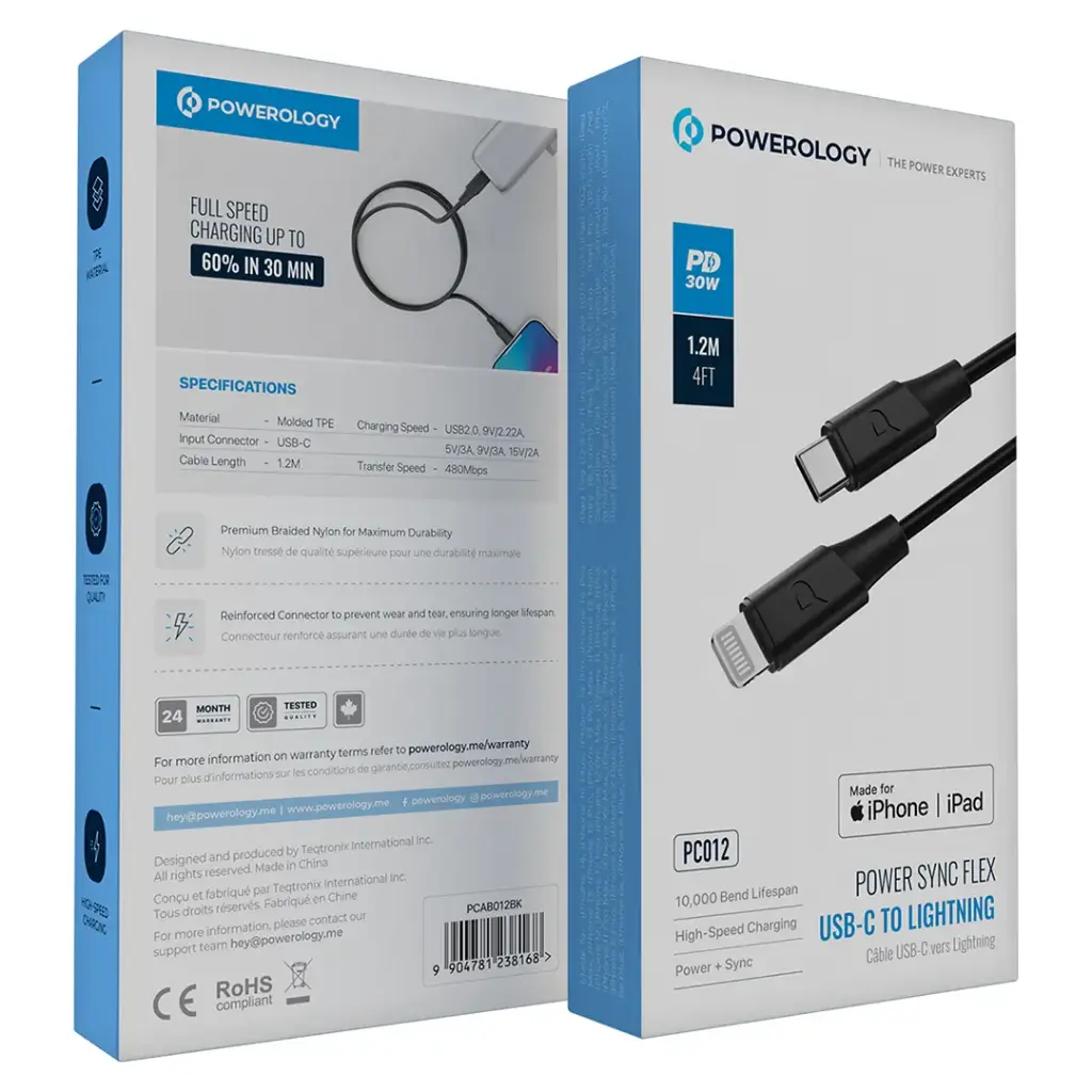 Powerology Power Sync Flex USB-C to Lightning Cable PD 30W – LibraStore ...