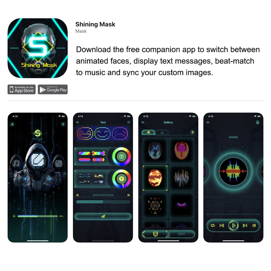 Shining LED Mask with Bluetooth Programmable App