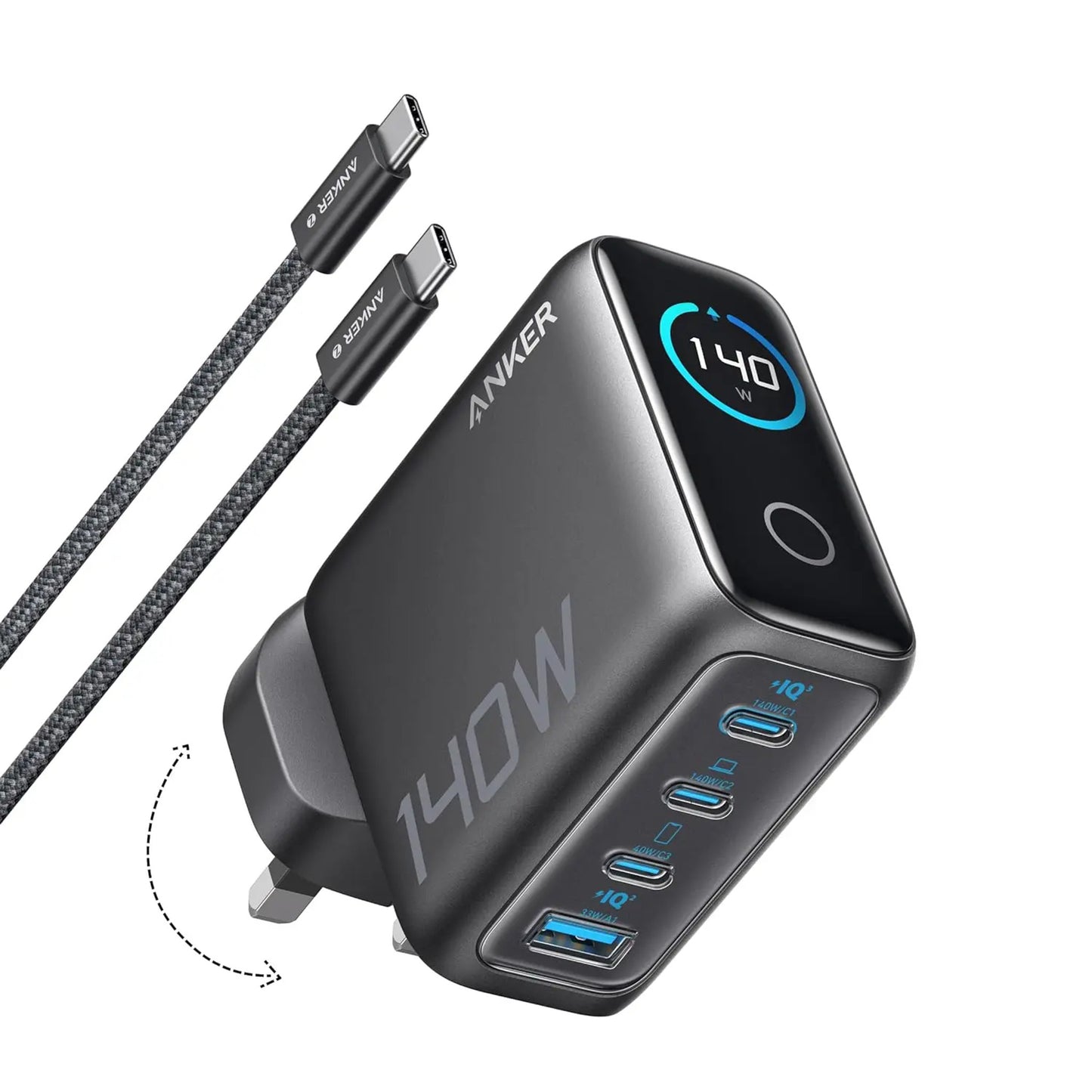 Anker Charger (140W, 4-Port, PD 3.1) with USB-C Cable