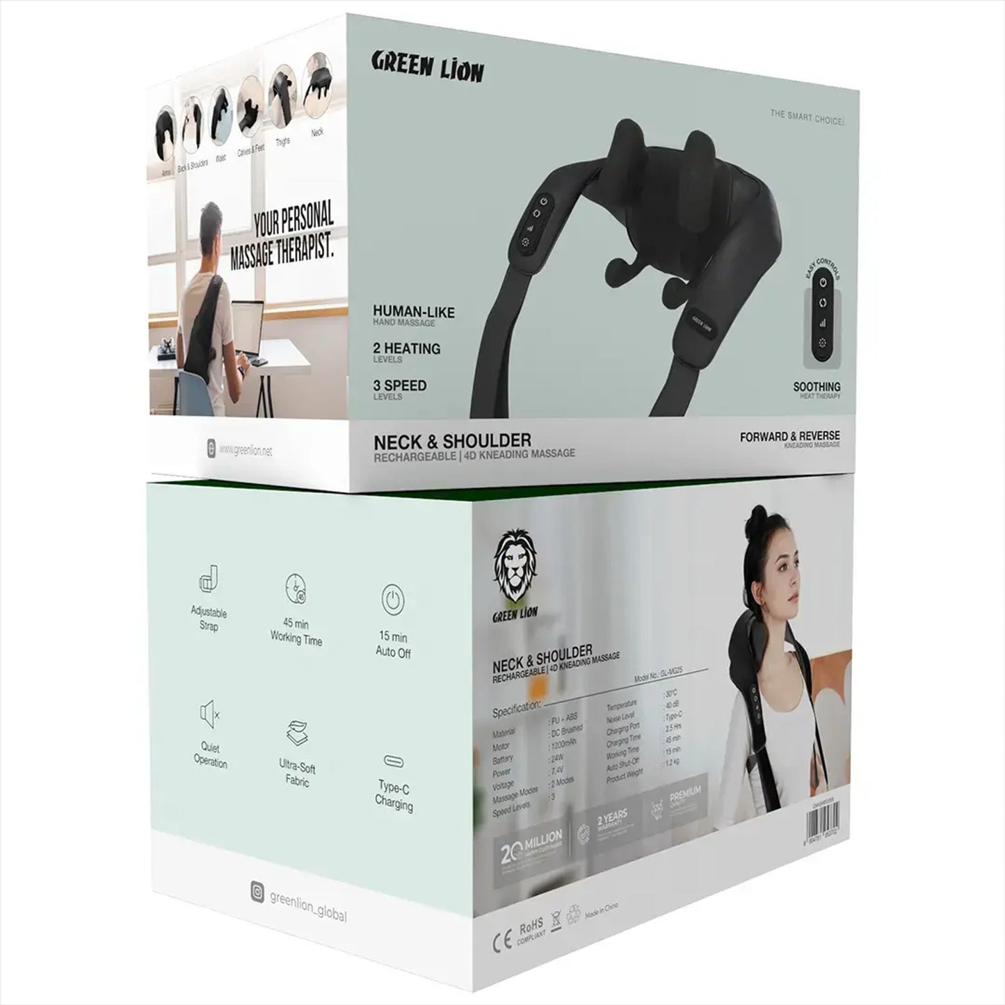 Green Lion Neck & Shoulder Rechargeable 4D kneading Massage