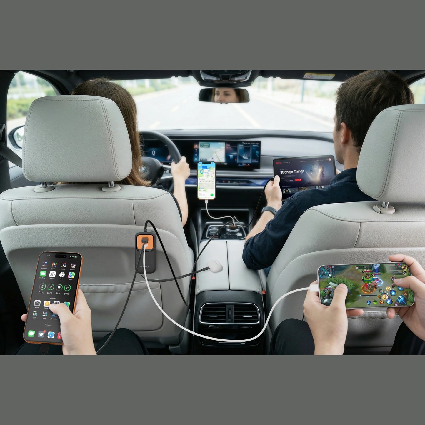 Porodo ENZO MULTI-PORT CAR CHARGER Dual 70cm Retractable Cables
