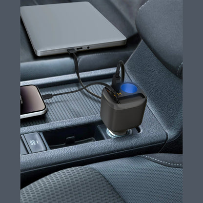 Porodo Apolo 93W Multi-Port Car Charger with Type-C Retractable Cable