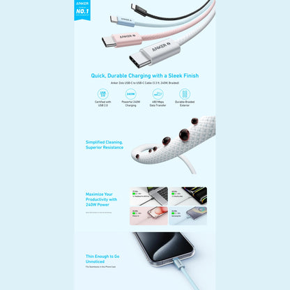 Anker Zolo USB C to USB C 240W Braided Fast Charging Cable
