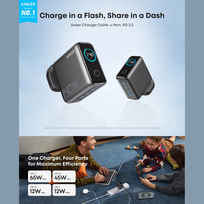 Anker Charger (140W, 4-Port, PD 3.1) with USB-C Cable