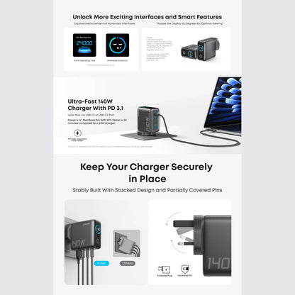 Anker Charger (140W, 4-Port, PD 3.1) with USB-C Cable