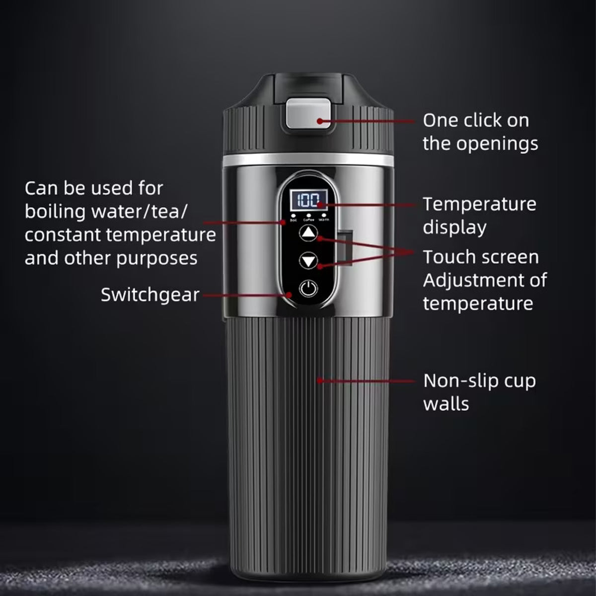 Intelligent Car Electric Kettle 500mL with Touch Screen & Temperature Control