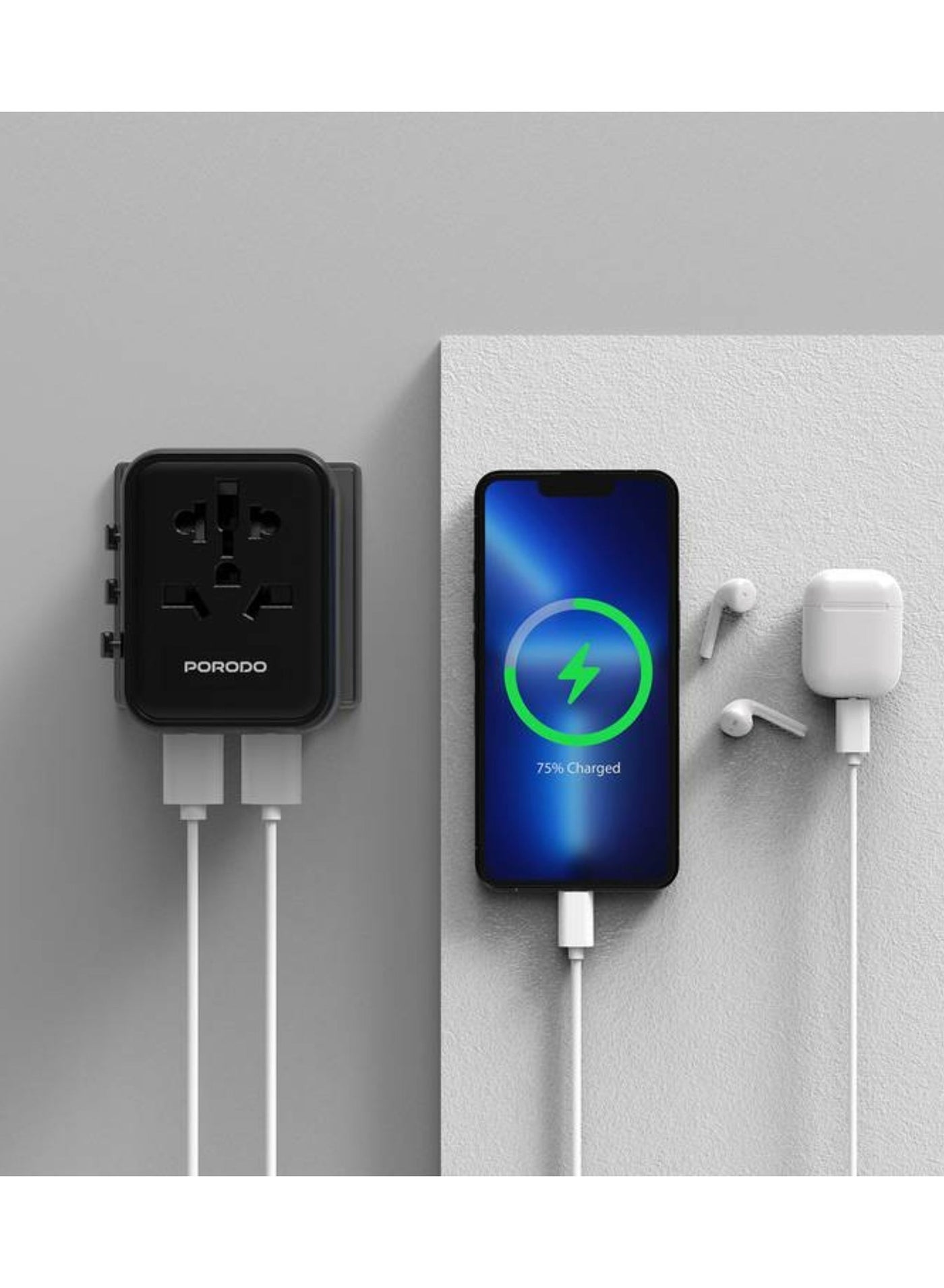 Porodo Dual USB-A Universal Travel Adapter 2.4A