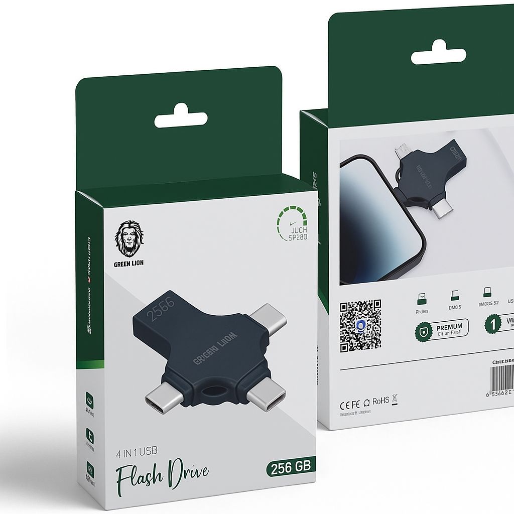 محرك أقراص فلاش USB Green Lion 4 في 1