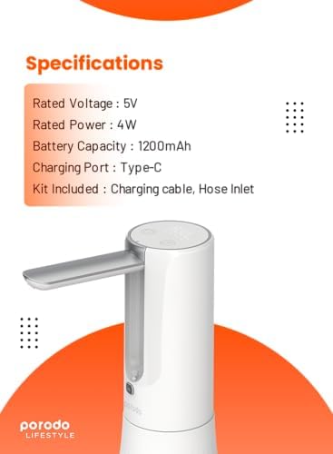 Porodo Bottle & Tabletop Water Pump with Digital Display and Touch Control