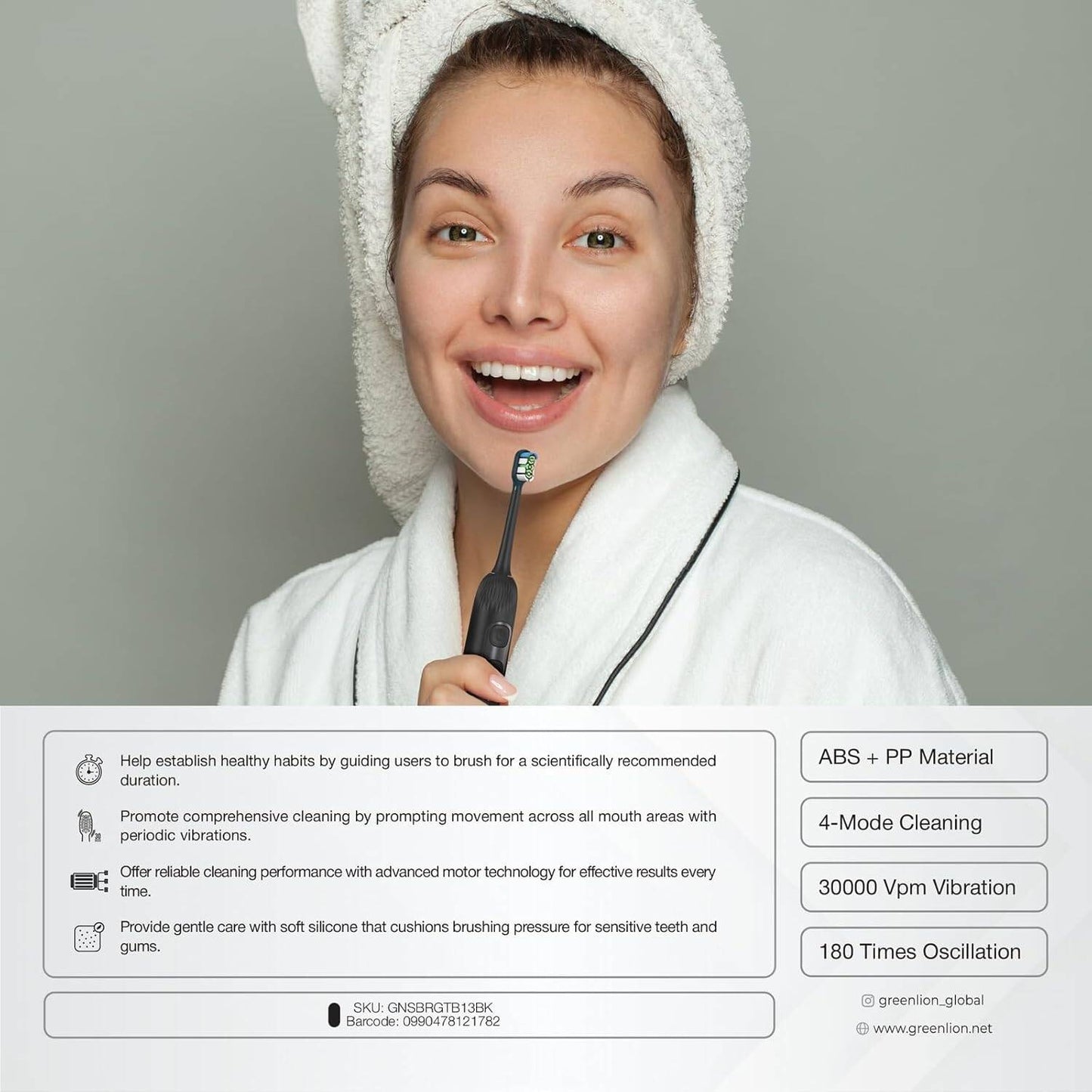 فرشاة Green Lion الذكية بزاوية 60 درجة فائقة الاتساع | الوضع الصوتي