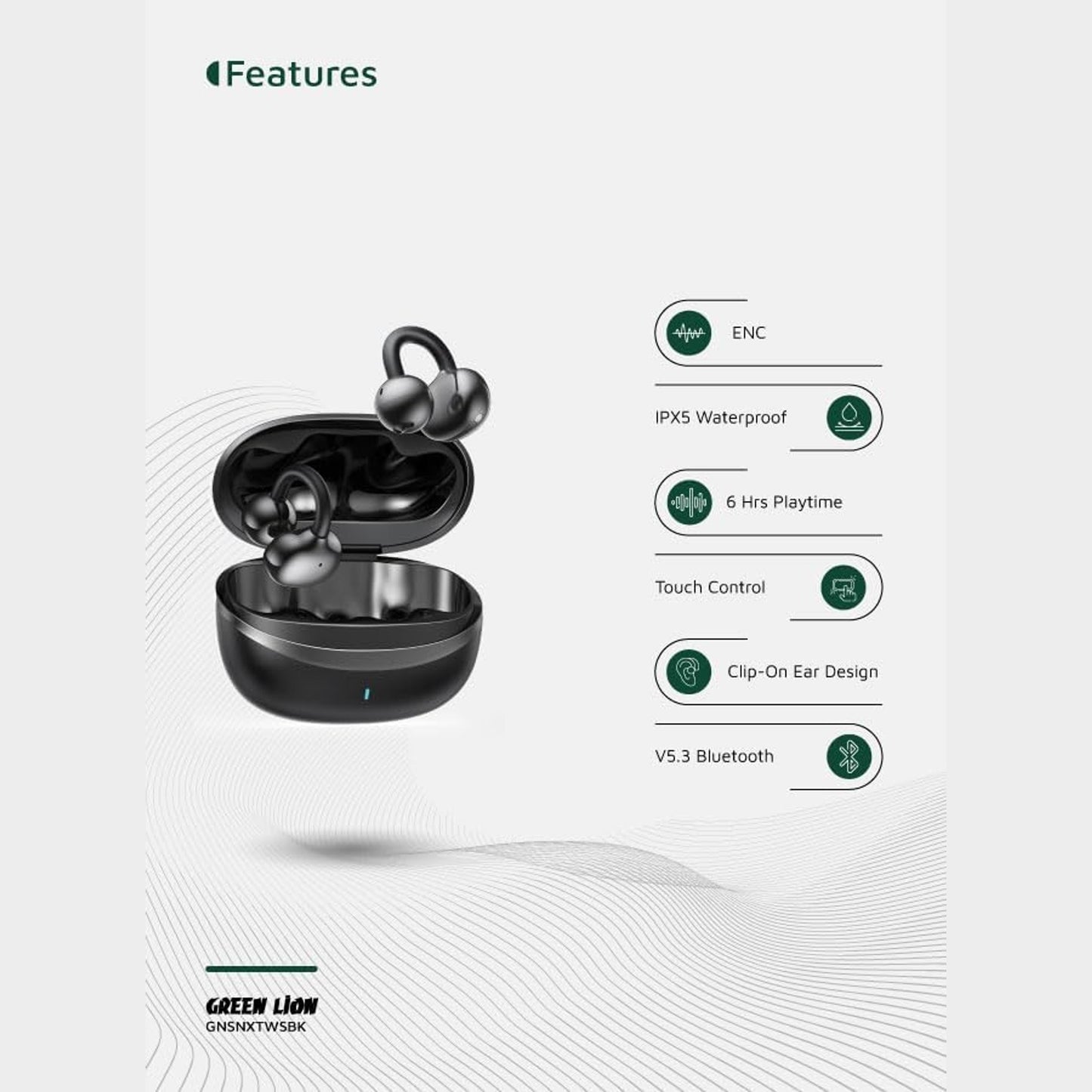 Green Lion Sonix Clip On Earbuds