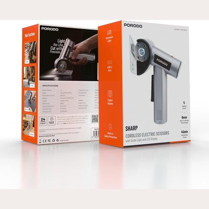 Porodo Sharp Cordless Electric Scissors with Guide Light & LED Display