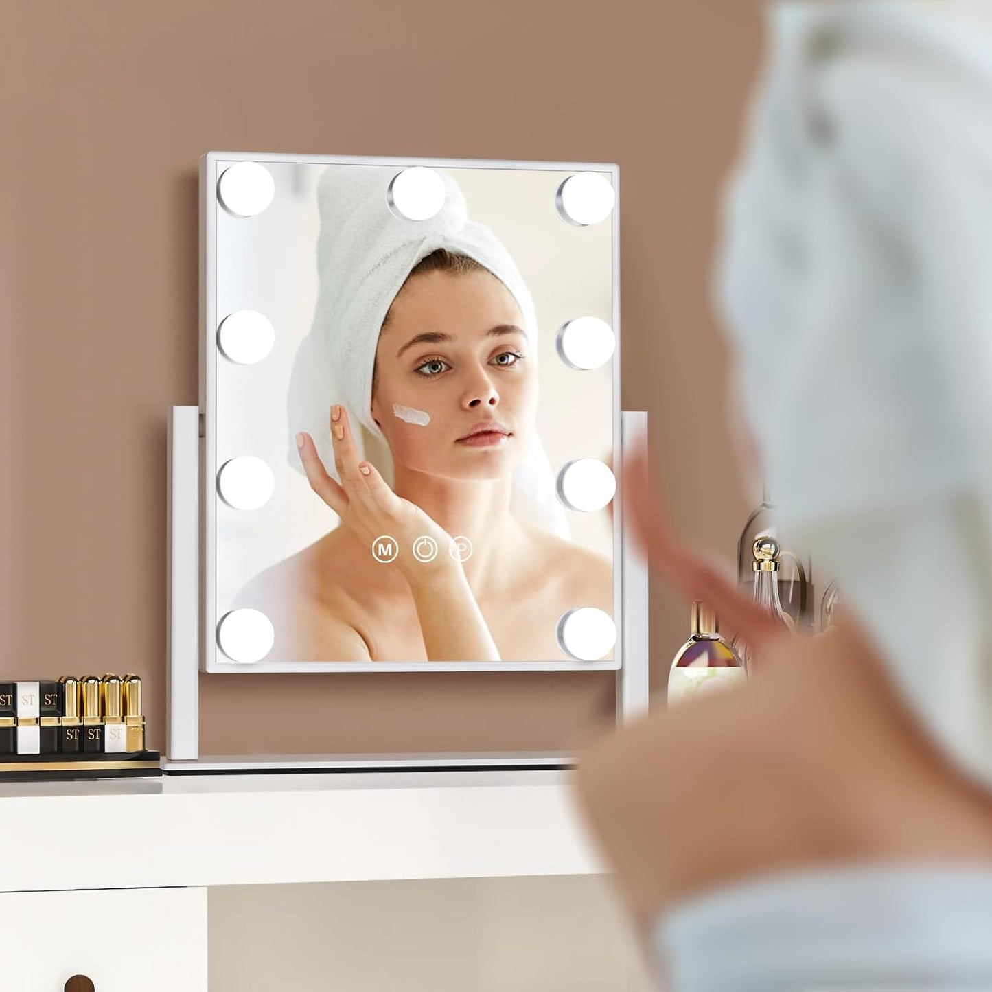Rotatable LED Makeup Mirror with 9 Dimmable LED Bulbs 360° JX-521