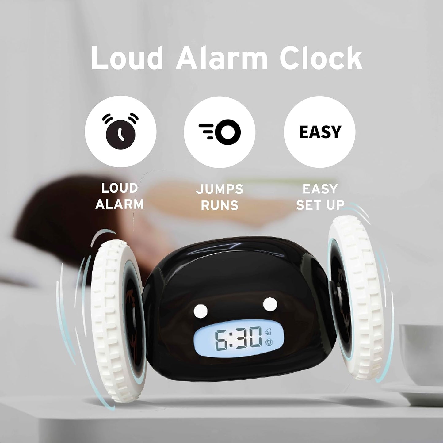 Alarm Clock on Wheels for Heavy Sleepers | Rolling Runaway Clock to Wake You Up