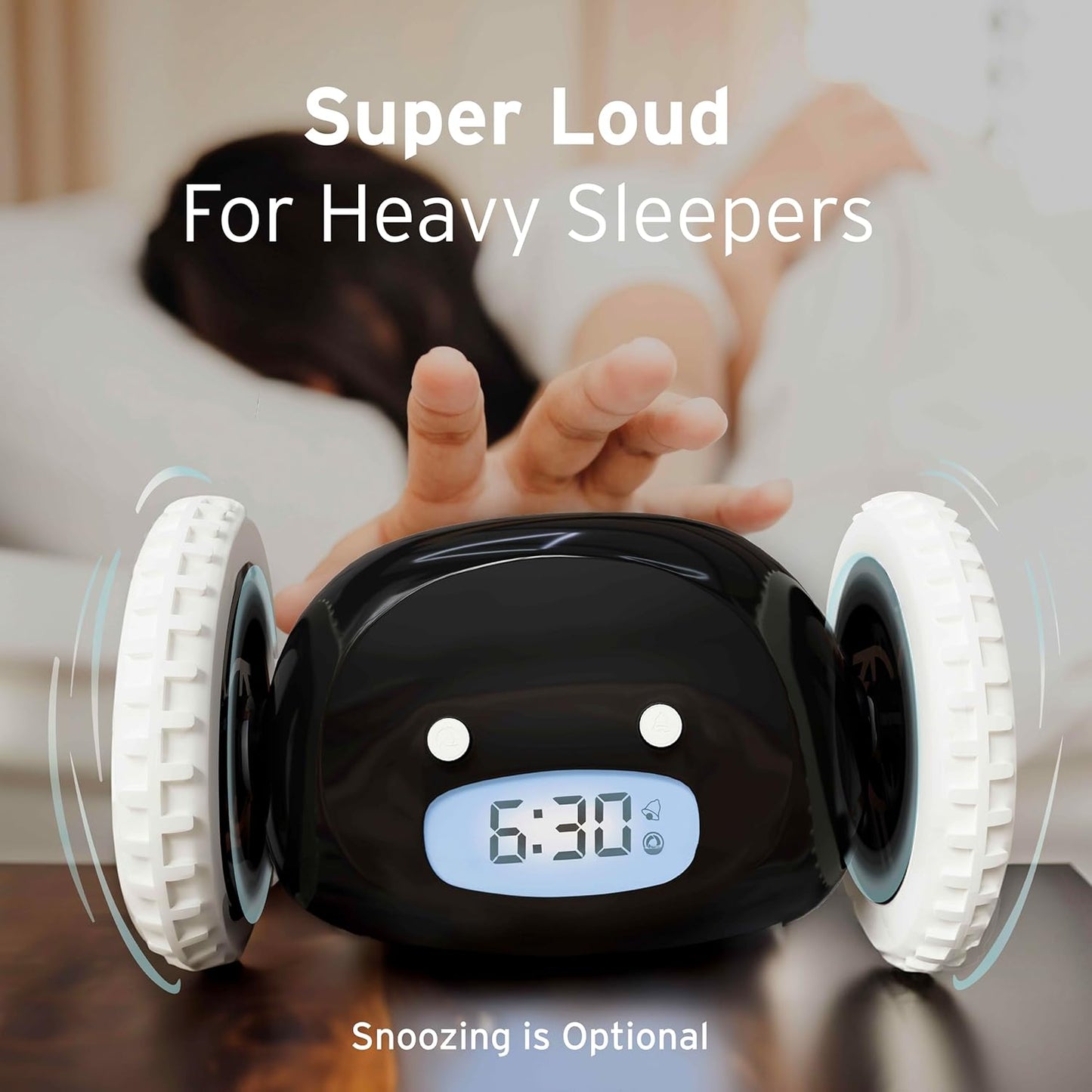 Alarm Clock on Wheels for Heavy Sleepers | Rolling Runaway Clock to Wake You Up