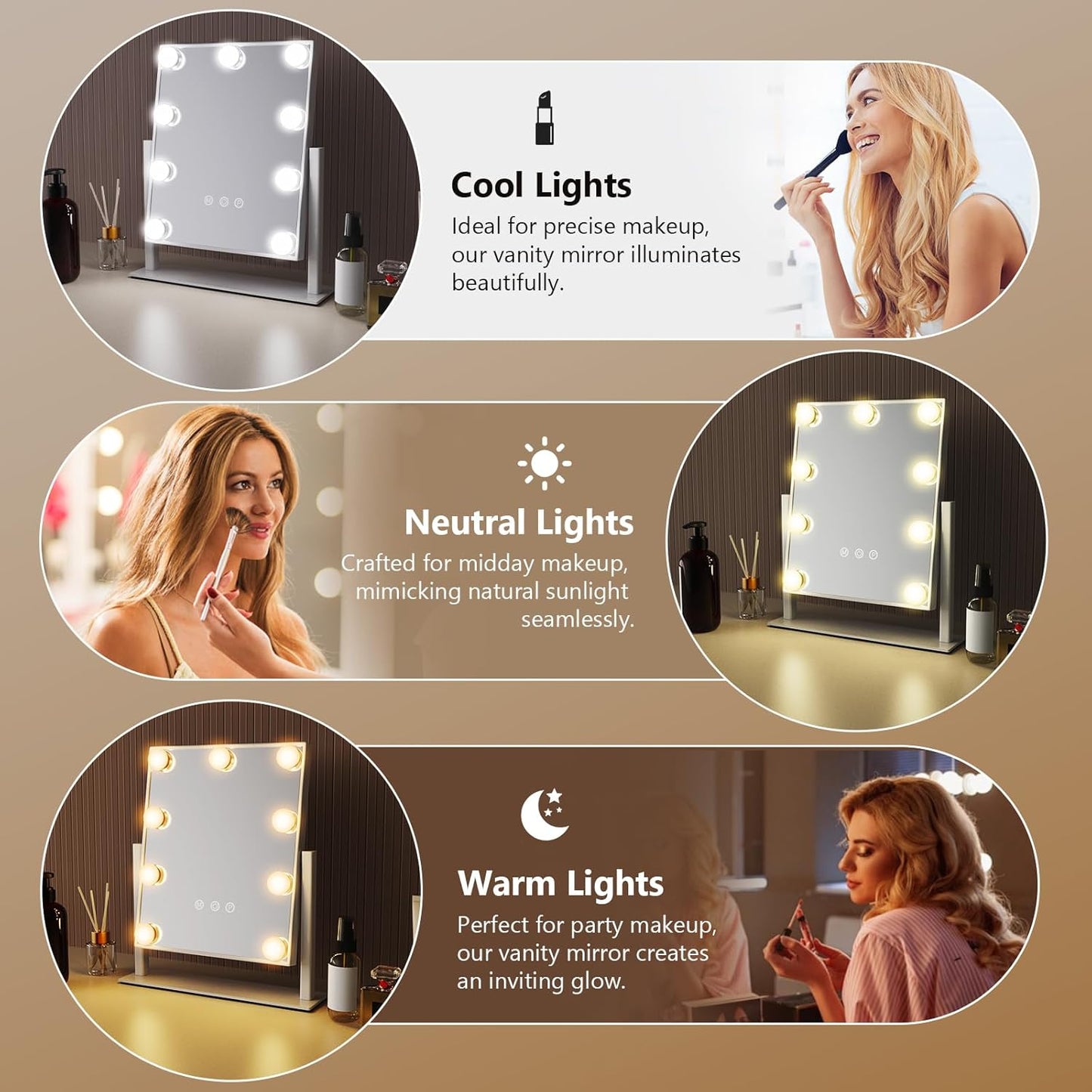 Rotatable LED Makeup Mirror with 9 Dimmable LED Bulbs 360° JX-521