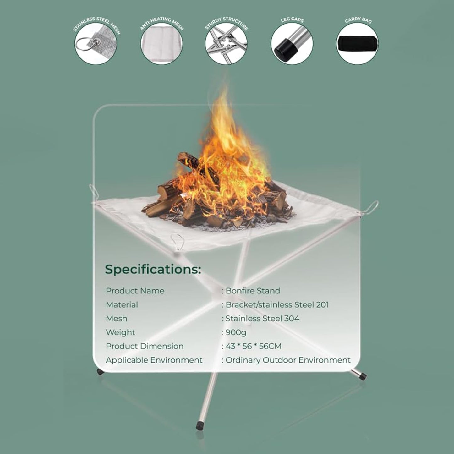 Green Lion Portable Bonfire Stainless Steel Stand