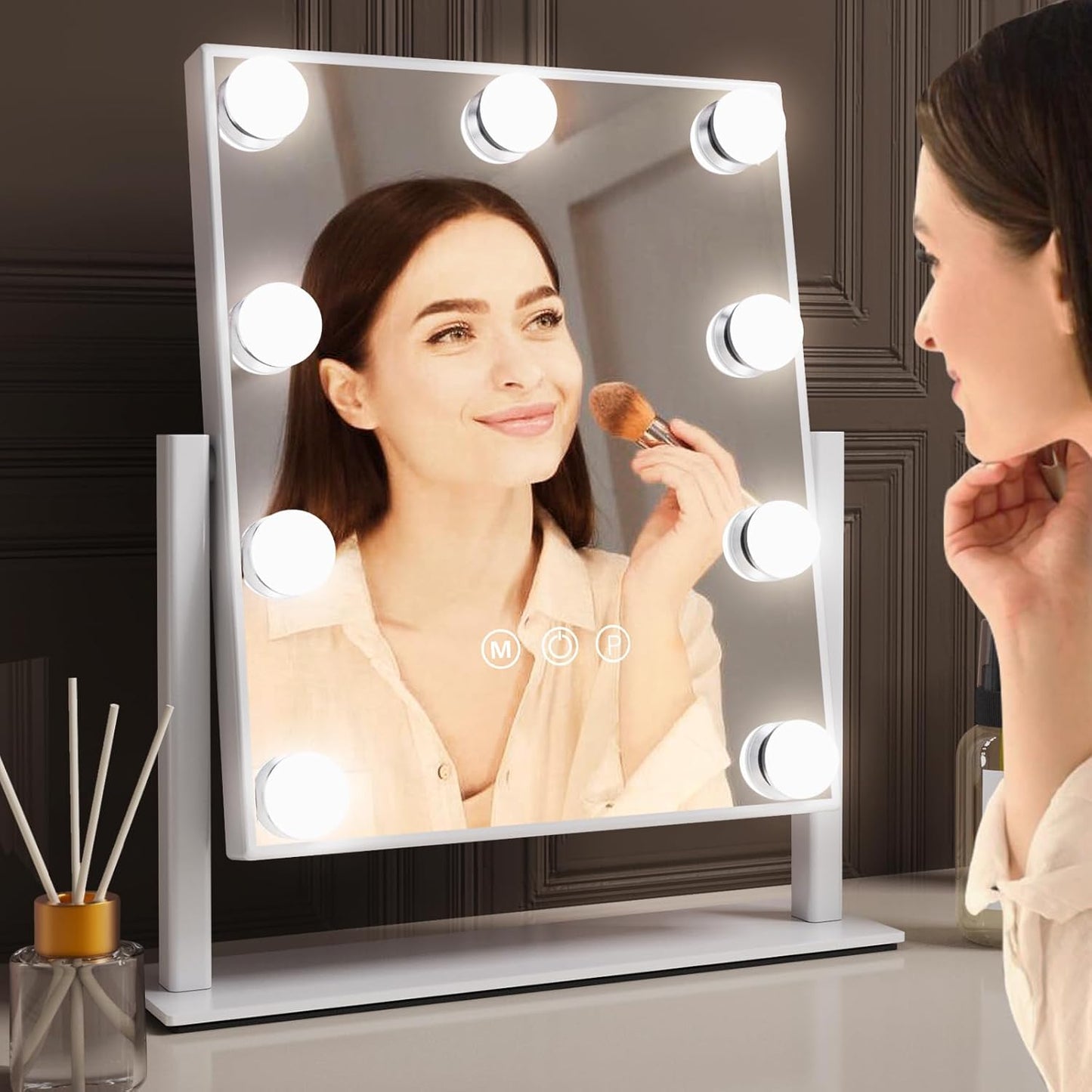 Rotatable LED Makeup Mirror with 9 Dimmable LED Bulbs 360° JX-521