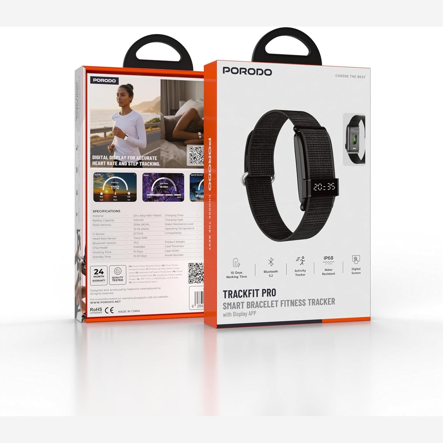 Porodo Trackfit Pro Smart Bracelet Fitness Tracker with Display App