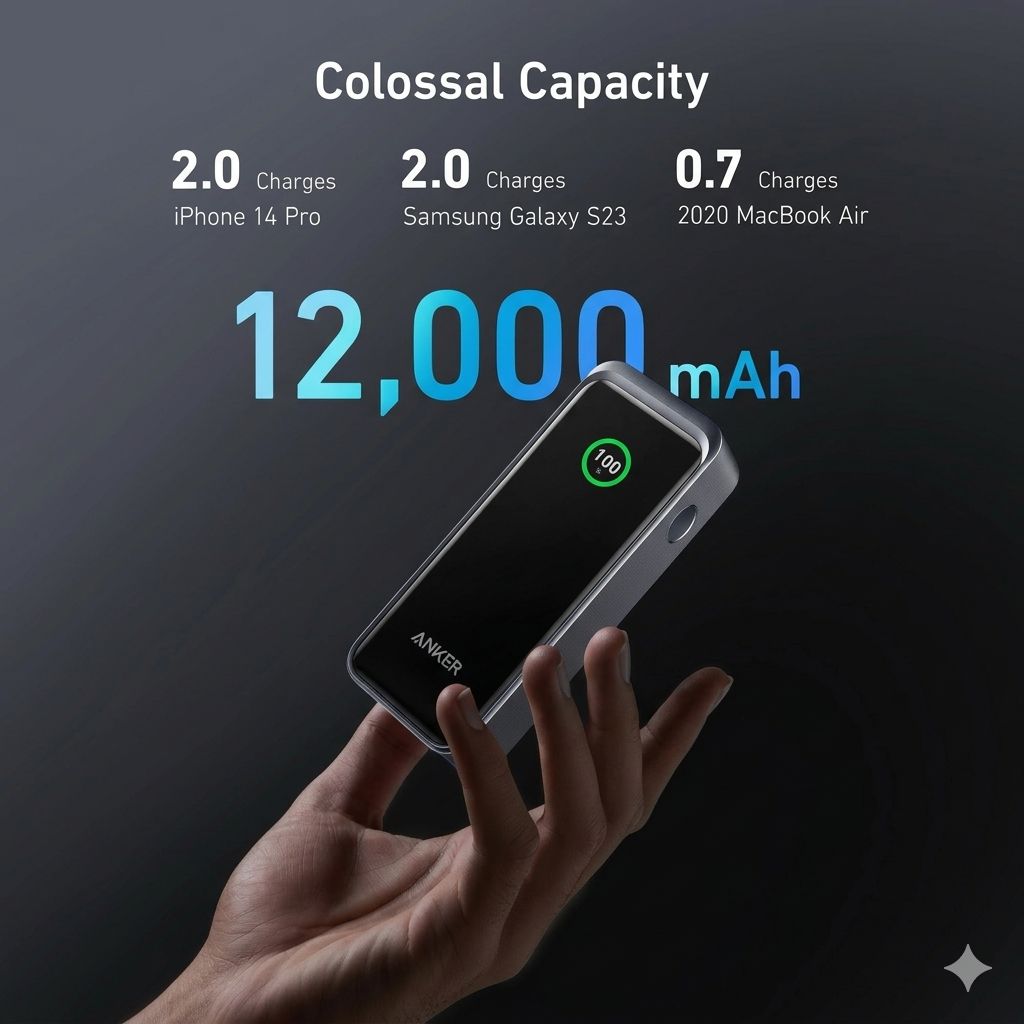 Anker Prime 12,000mAh Power Bank (130W, 2-Port, Smart Display)