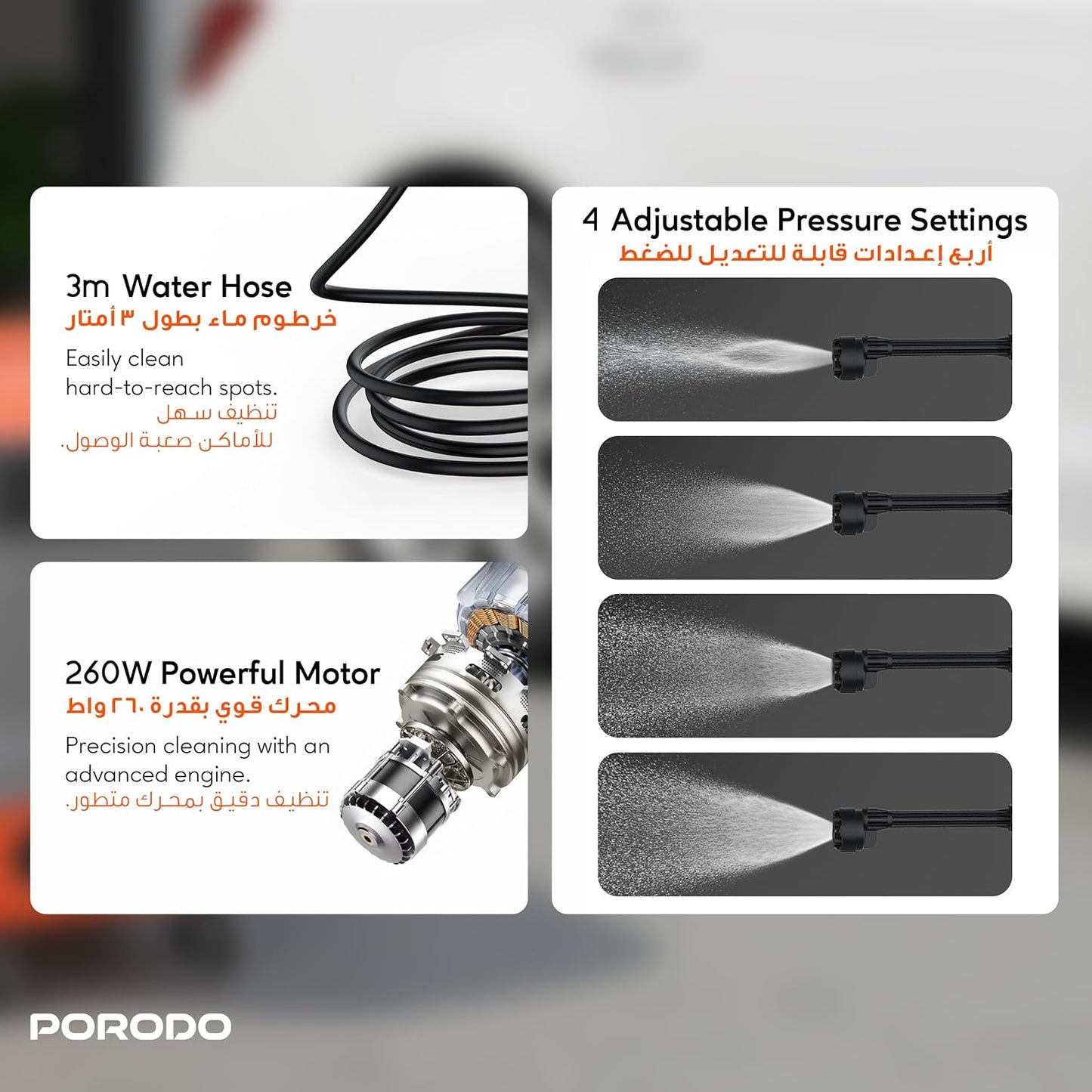 Porodo AquaSpray Multifunctional Pressure Washer