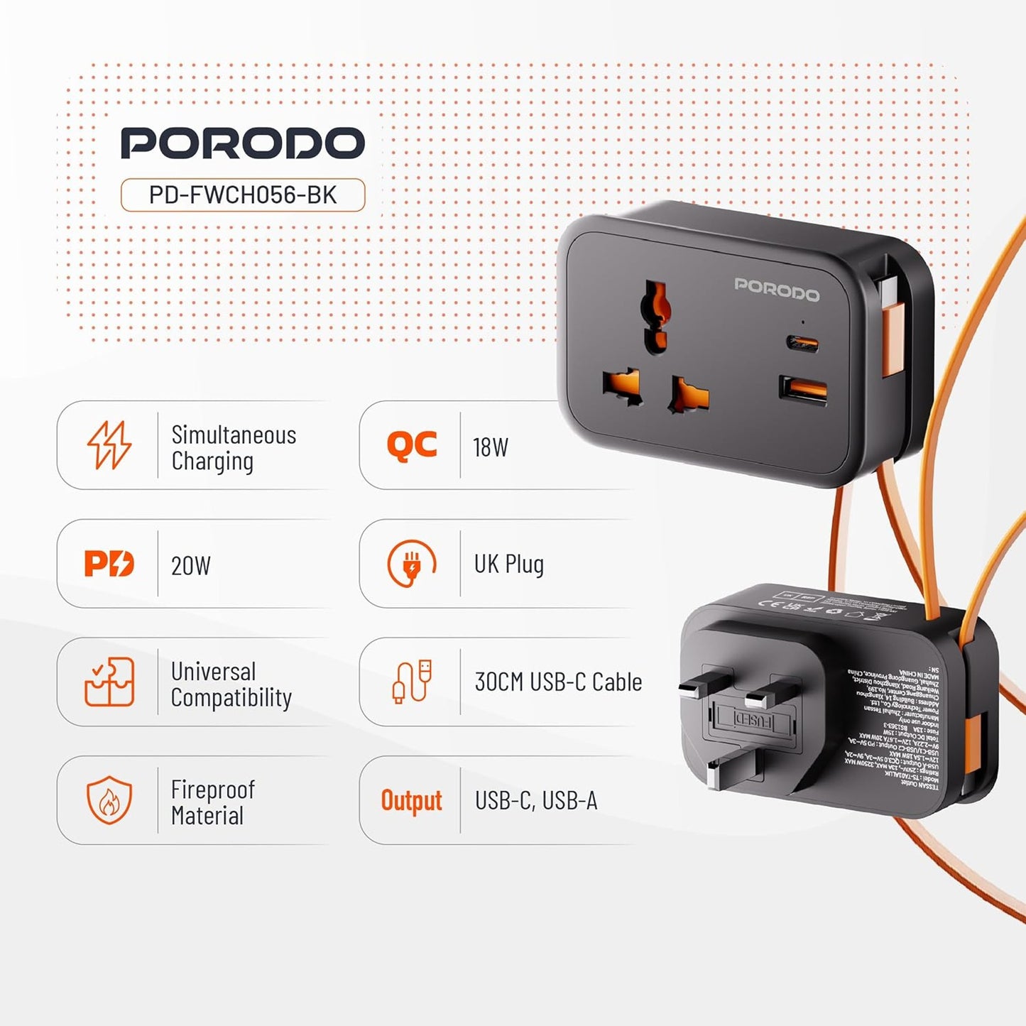 Porodo Universal Wall Socket