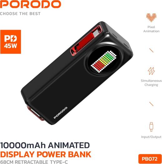 Porodo 10000mAh Animated Display Power Bank 45W - PB072