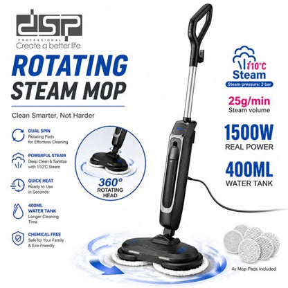 Dsp Spin Steam Cleaner with 360° Auto Rotating Double Mops 1500W - KD2081