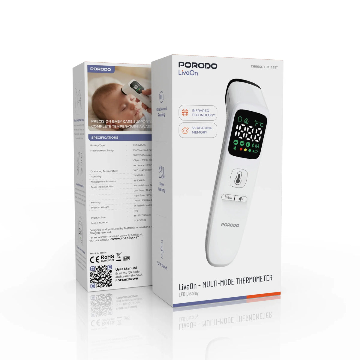 Porodo LiveOn - MULTI-MODE THERMOMETER LED Display