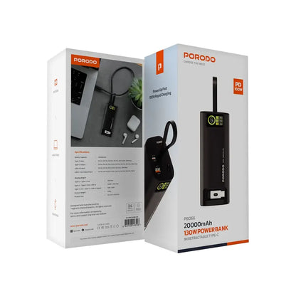 بنك الطاقة Porodo 20000mAh/130W (منفذ USB من النوع C قابل للسحب 1M) - PB066