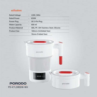 Porodo Portable Folding Electric Kettle 850W/600mL