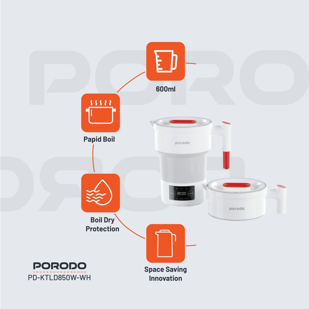 Porodo Portable Folding Electric Kettle 850W/600mL