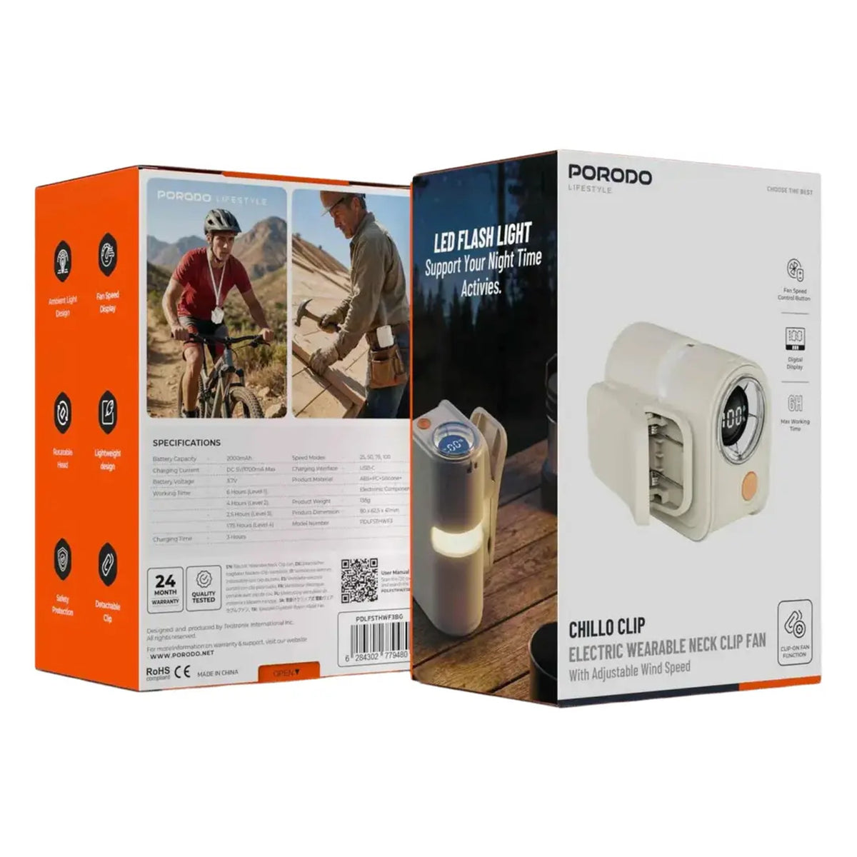 Porodo Chillo Clip Wearable Neck Fan 2000mAh