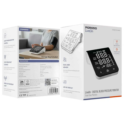 Porodo LiveOn - Digital Blood Pressure Monitor with Dual-User Memory