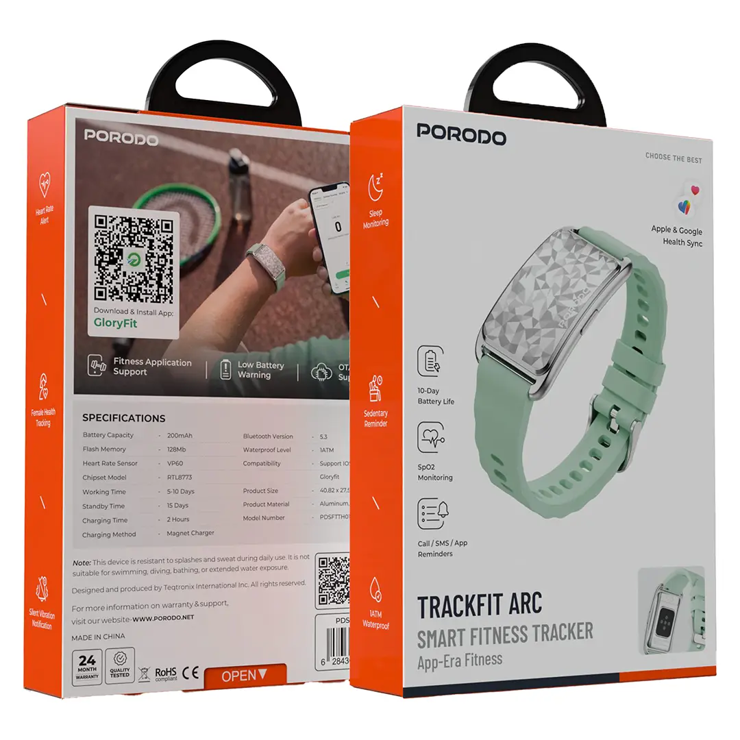 Porodo TrackFit Arc Smart Fitness Tracker with Silicone Strap