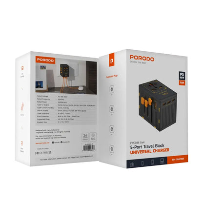 شاحن بورودو العالمي بخمسة منافذ للسفر بقوة 65 وات - FWC038