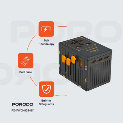 شاحن بورودو العالمي بخمسة منافذ للسفر بقوة 65 وات - FWC038