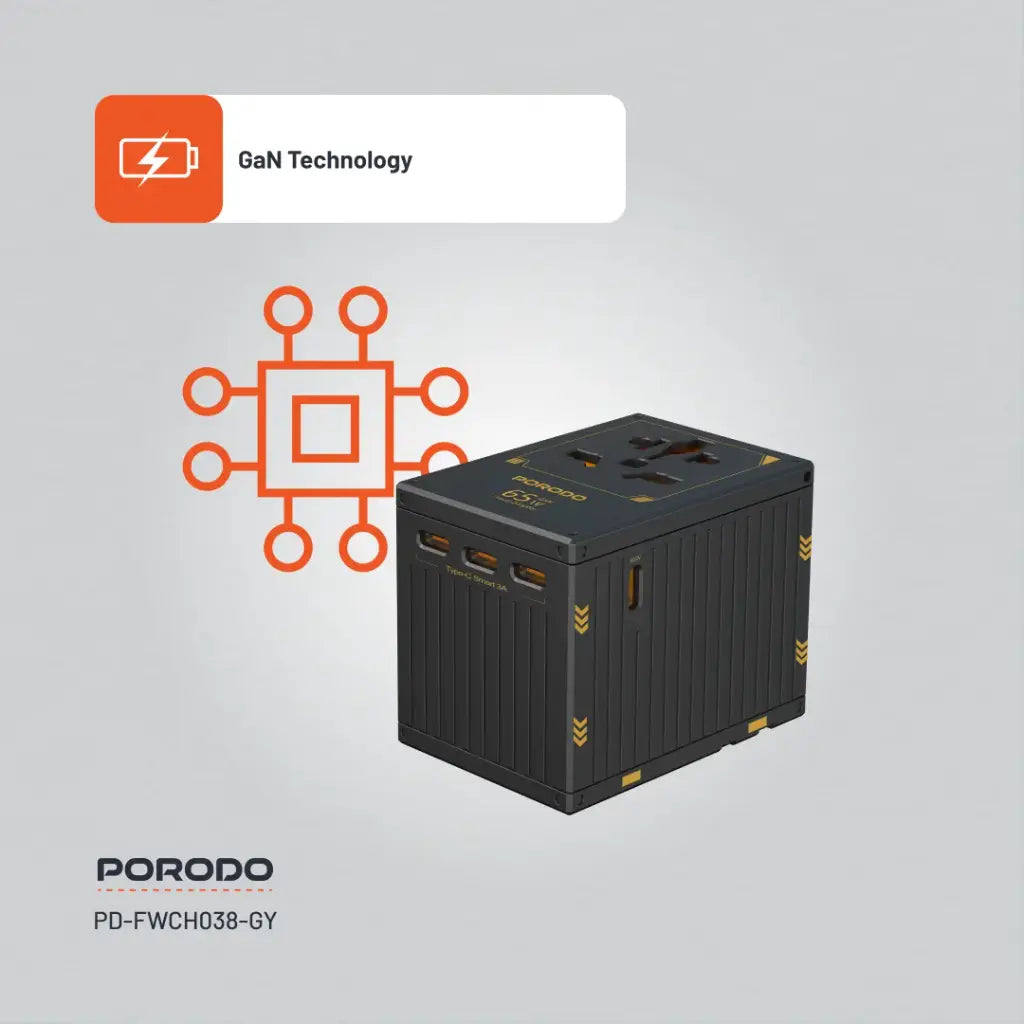 شاحن بورودو العالمي بخمسة منافذ للسفر بقوة 65 وات - FWC038