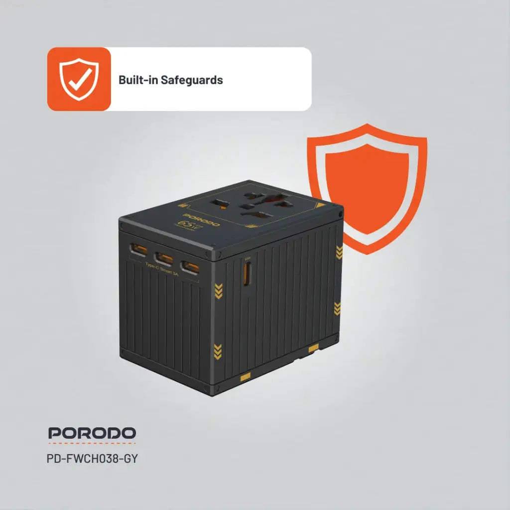 شاحن بورودو العالمي بخمسة منافذ للسفر بقوة 65 وات - FWC038