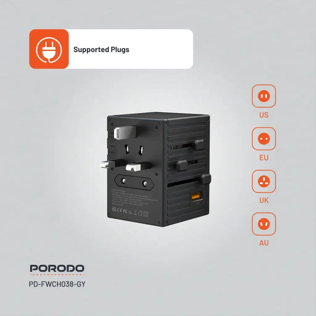 شاحن بورودو العالمي بخمسة منافذ للسفر بقوة 65 وات - FWC038