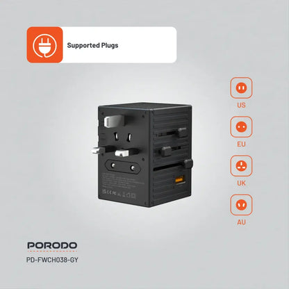 شاحن بورودو العالمي بخمسة منافذ للسفر بقوة 65 وات - FWC038