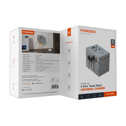 شاحن بورودو العالمي بخمسة منافذ للسفر بقوة 65 وات - FWC038