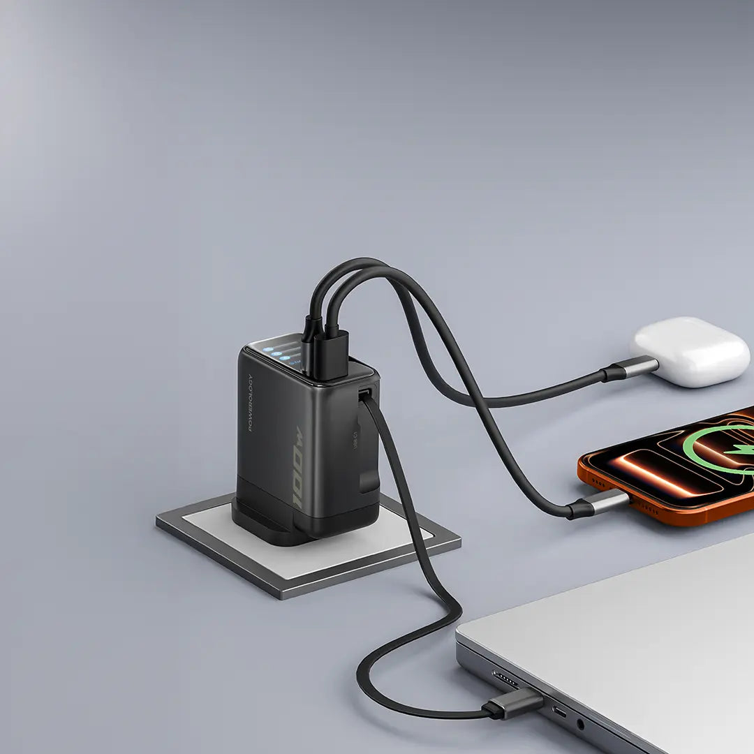 Powerology 100W AI TFT Adapter Retractable Type-C Cable