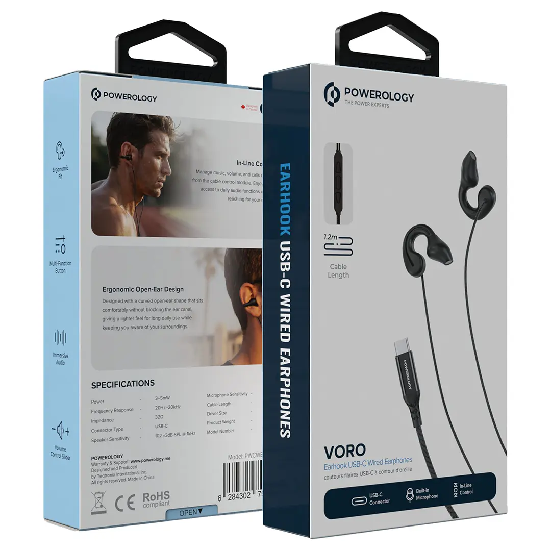 Powerology Voro Earhook USB-C Wired Earphones