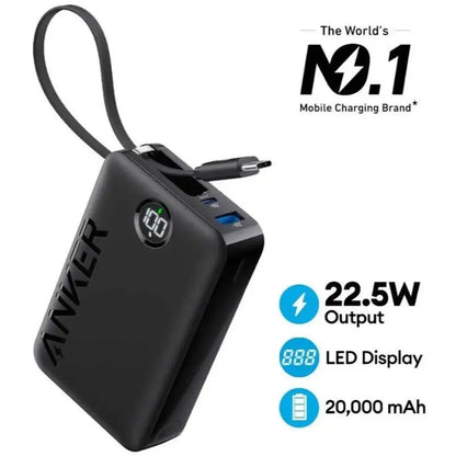 Anker Power Bank (20,000mAh, 22.5W, Built-In USB-C Cable)