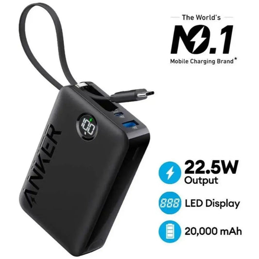 Anker Power Bank (20,000mAh, 22.5W, Built-In USB-C Cable)