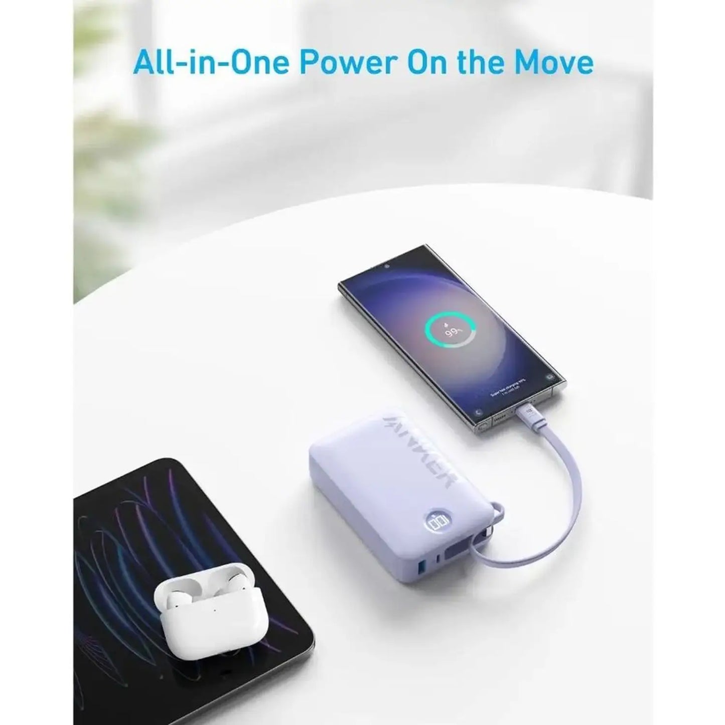 Anker Power Bank (20,000mAh, 22.5W, Built-In USB-C Cable)
