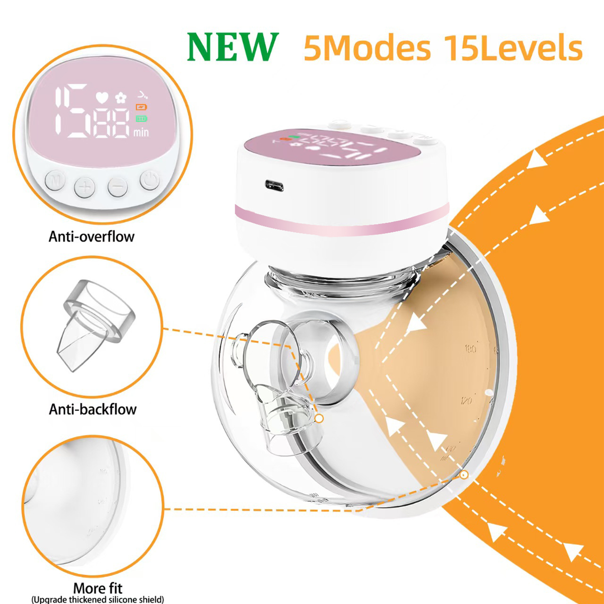 Wearable Electric Breast Pump with 3 Modes & 15 Speeds